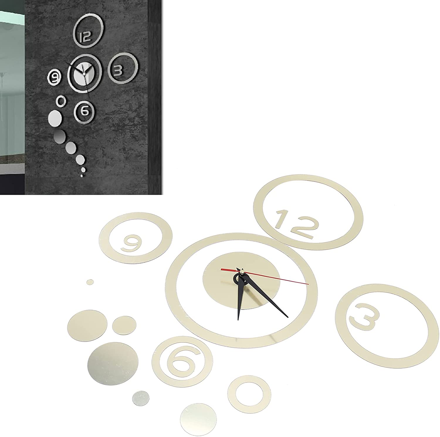 Wall Clock Sticker, Background Decal Adhesive Sticker Removable Mirror Sticker for Bedroom for Livin