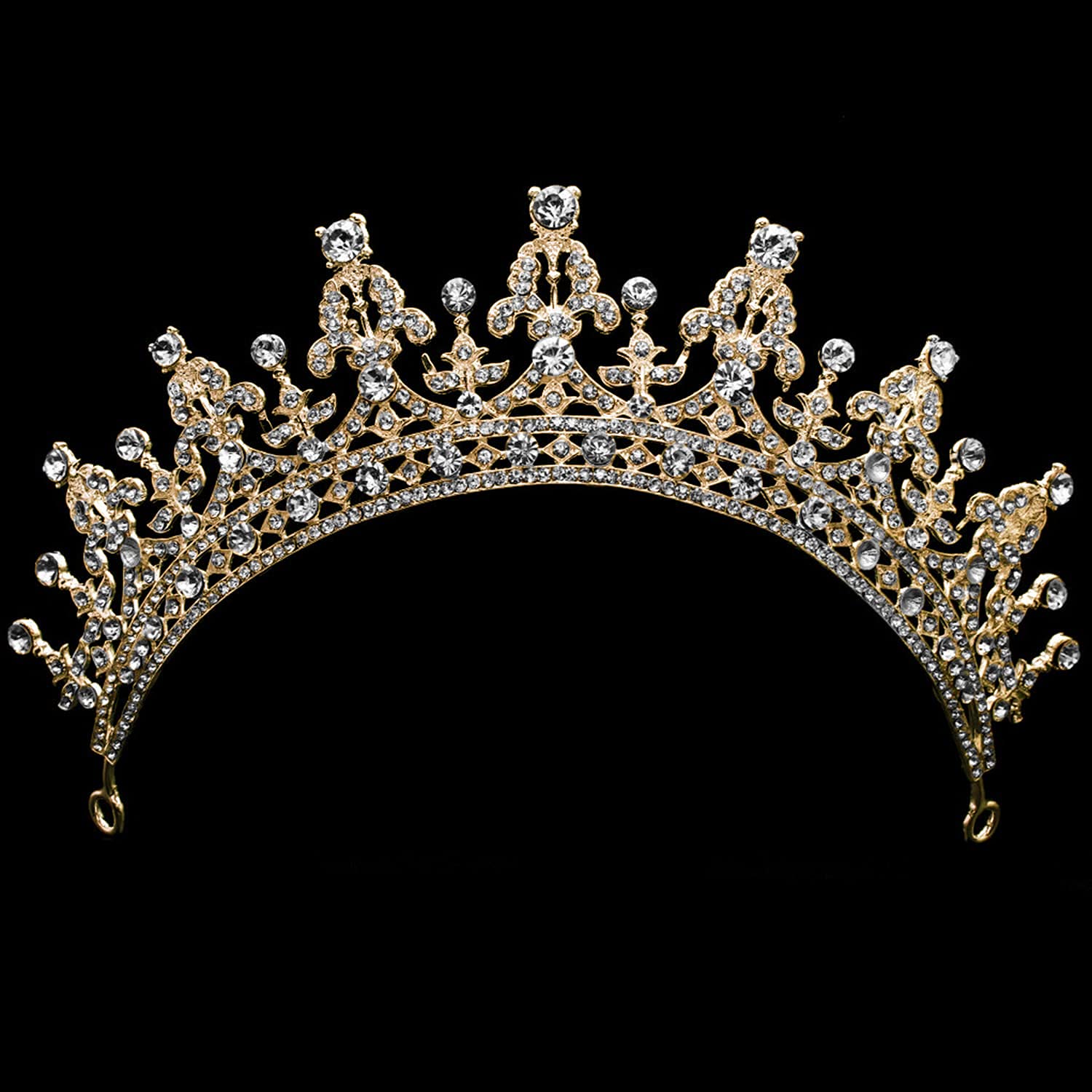 COCIDE Gold Tiara and Crown for Women Rhinestones Crown with Loop for Girls Crystal Queen Headband H