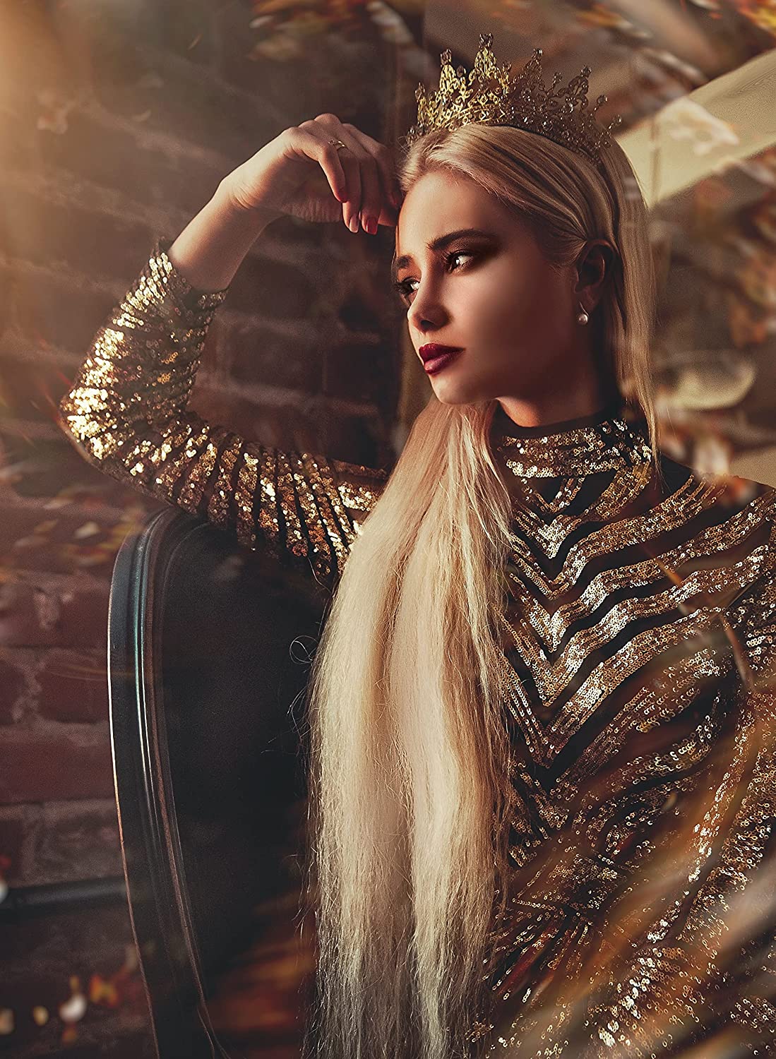 COCIDE Gold Tiara and Crown for Women Rhinestones Crown with Loop for Girls Crystal Queen Headband H