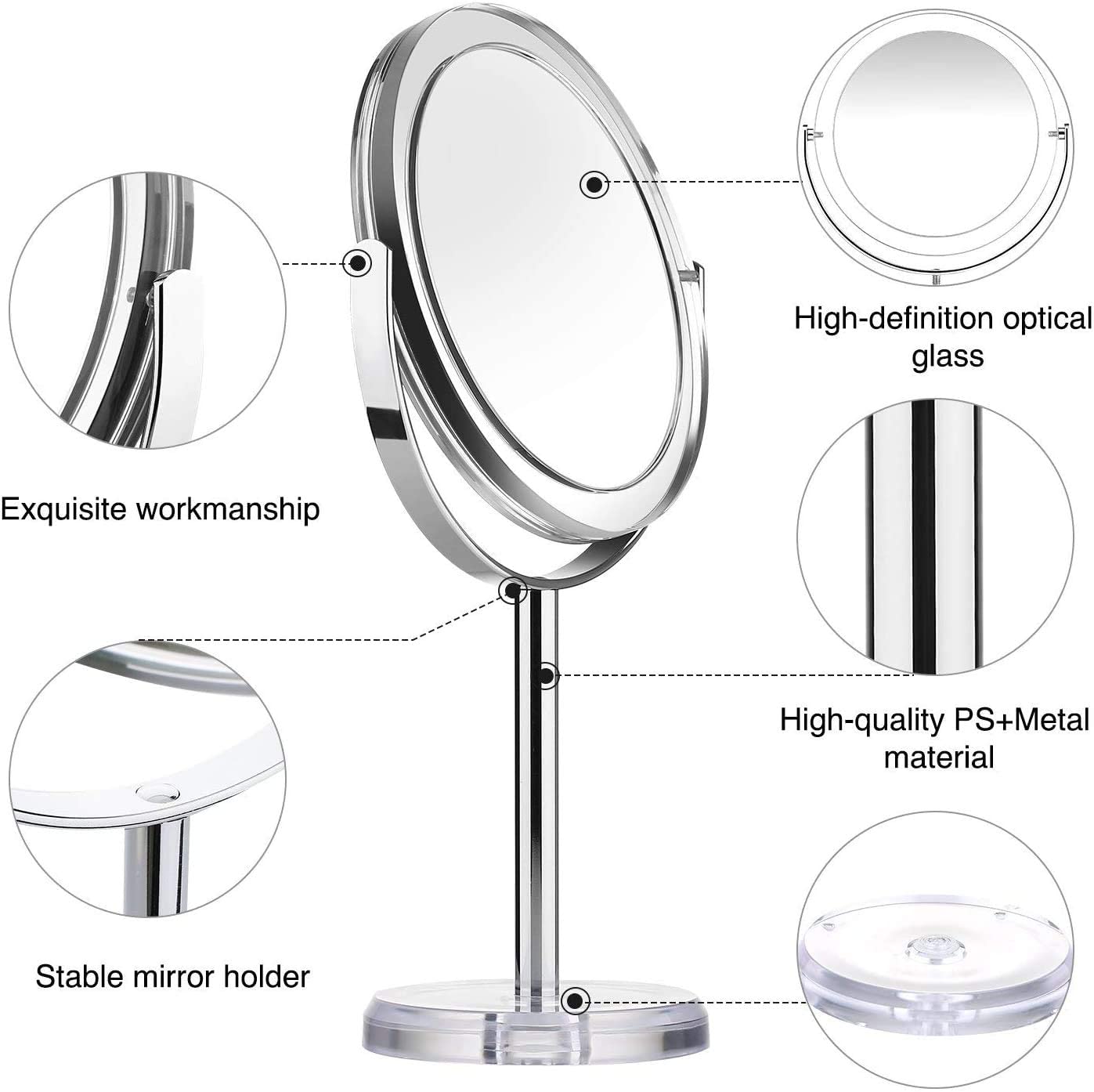 Makeup Mirror, Beautifive Double Sided Vanity Mirror with 1x/7x, Tabletop Magnifying Mirror, Swivel