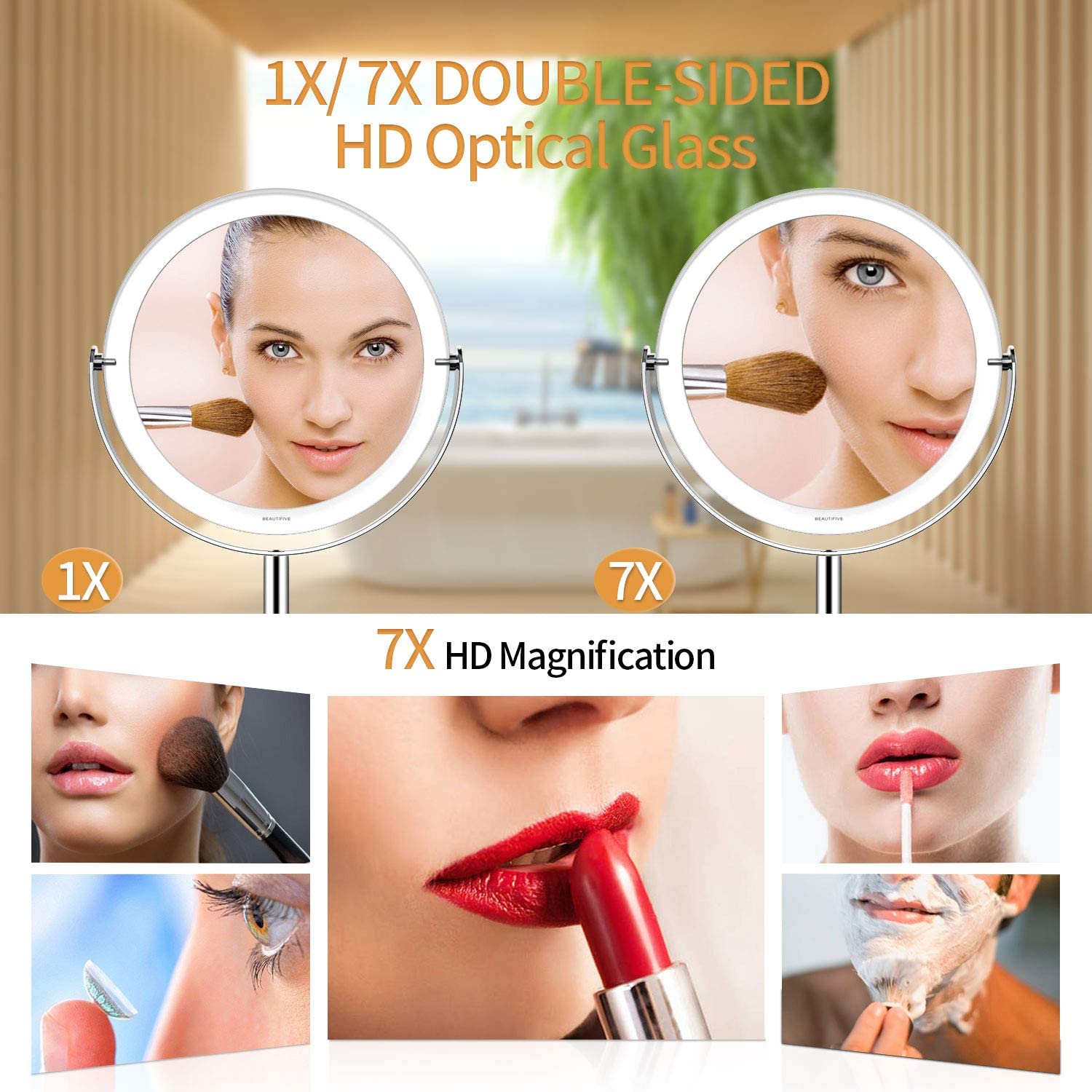 Makeup Mirror, Beautifive Double Sided Vanity Mirror with 1x/7x, Tabletop Magnifying Mirror, Swivel