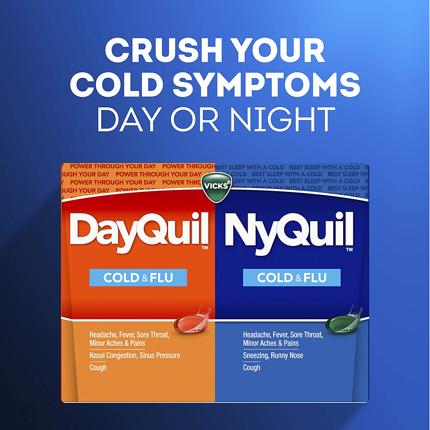 Vicks NyQuil Cough, Cold & Flu Nighttime Relief, 16 LiquiCaps - #1 Pharmacist Recommended, Nighttime