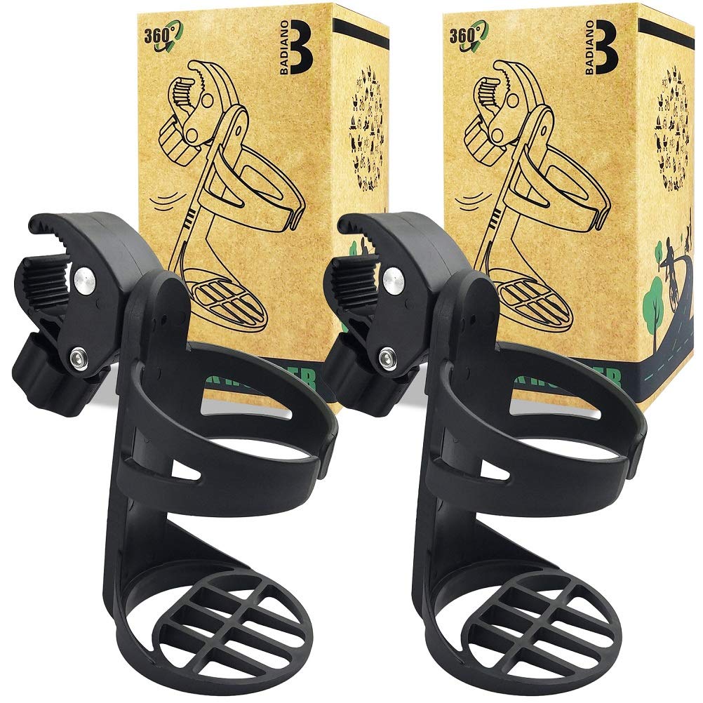 Badiano 2 Pack Stroller Drink Holders for Cups or Bottles, Universal for Bicycle, Wheelchair, Trolle