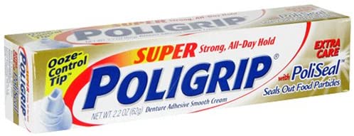 Super PoliGrip Denture Adhesive Smooth Cream, Extra Care with PoliSeal, 2.2 oz (62 g)