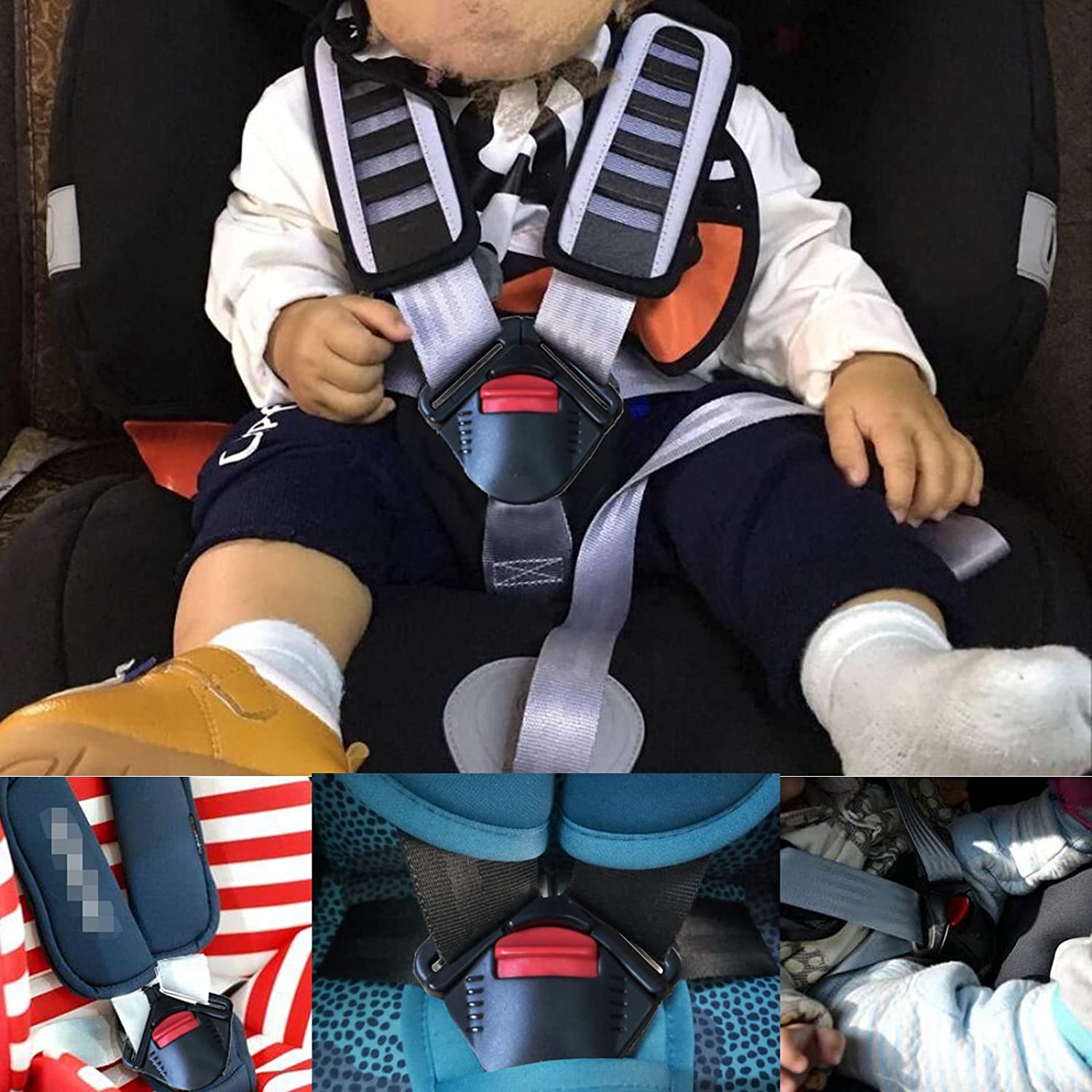 Child Car Seat Toddler Harness Clip Fixed Lock Buckle 5PT 5 Point Adjustable Strap for Stroller Baby