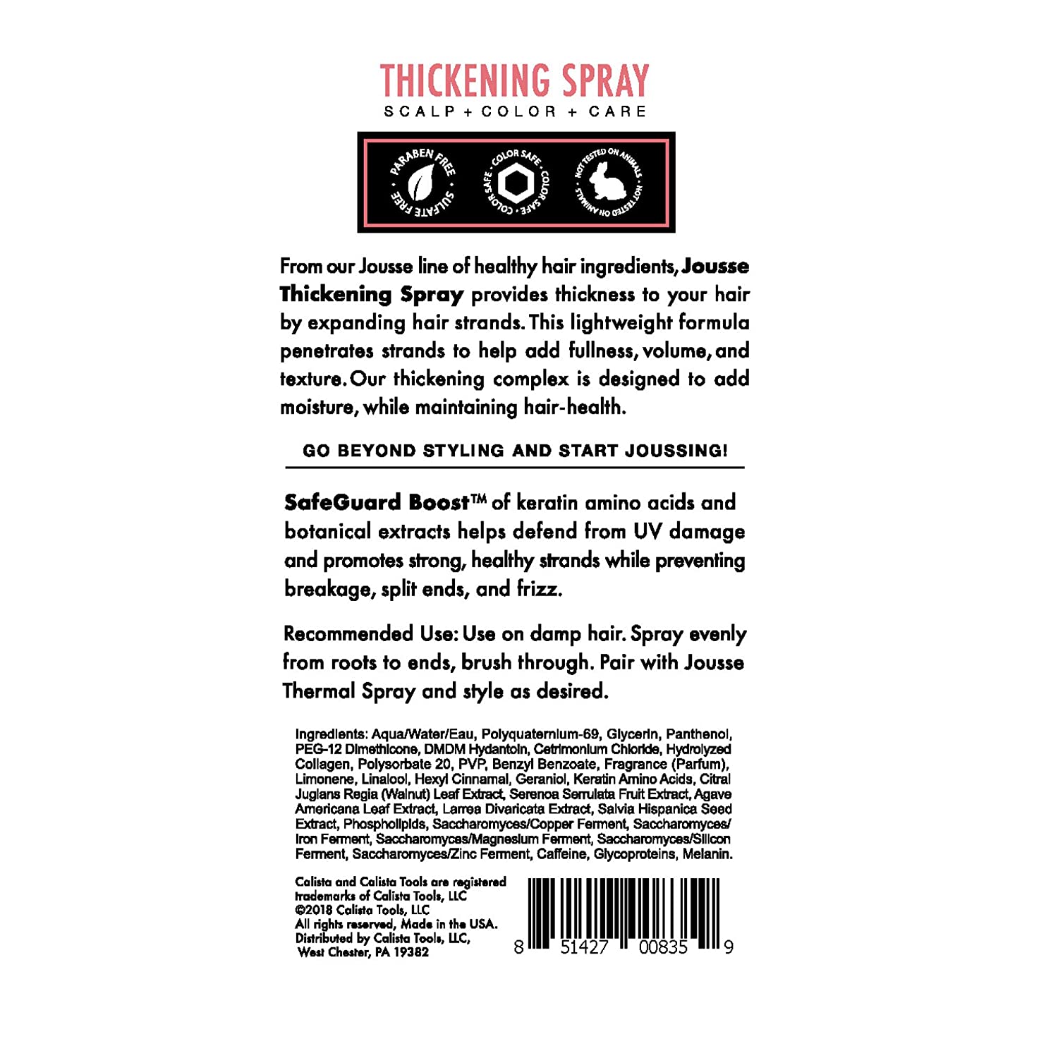 Calista Jousse Thickening Spray, Volumizing Spray for All Hair Types, Cruelty Free, 6.8 fl oz