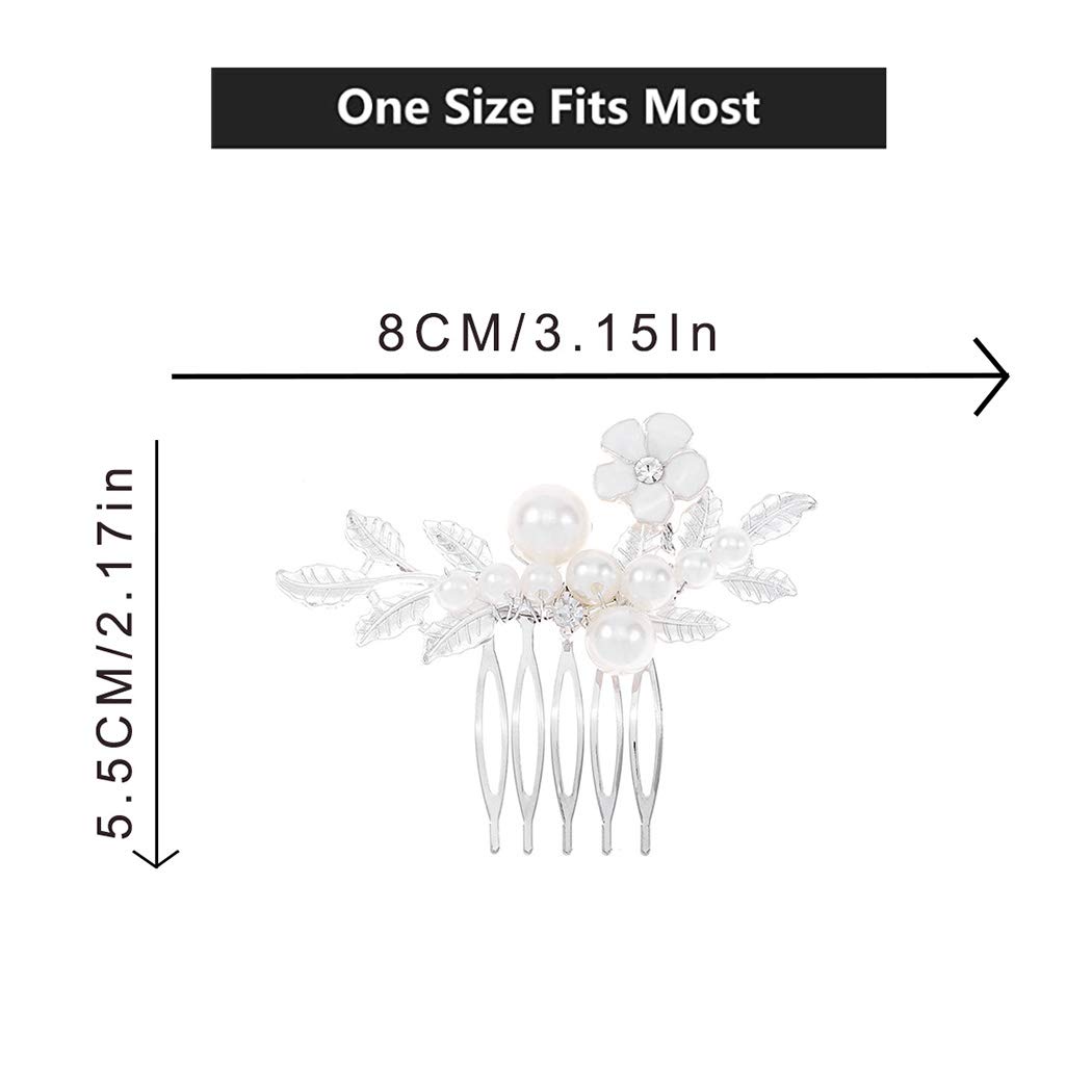 Yokawe Bridal Wedding Hair Comb Silver Pearl Bride Side Combs Flower and Leaf Hair Accessories for W