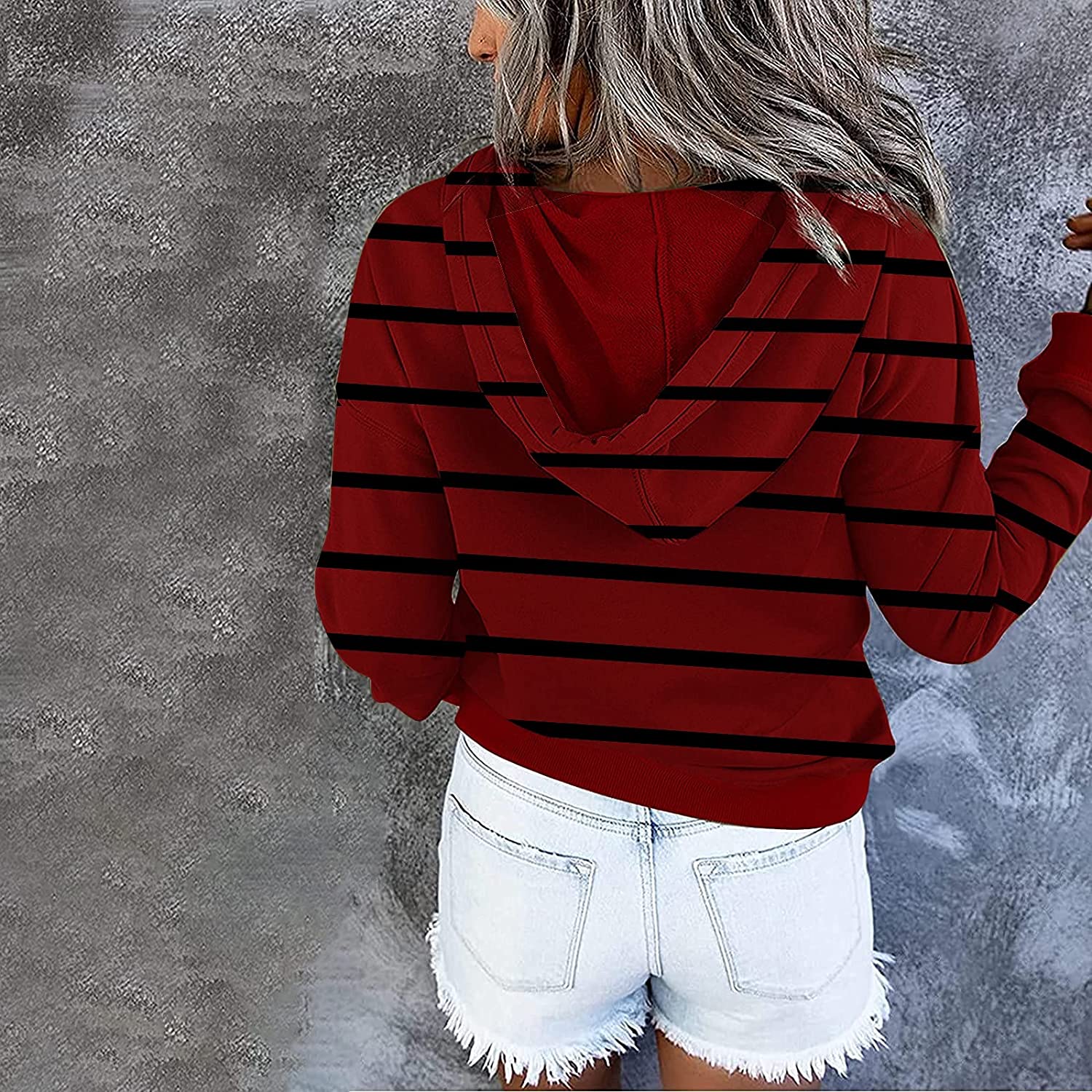 Sweatshirt for Women,Womens Tops Fashion Buttons Pullover Hoodie Autumn Pocket Dark Color Pinstripe