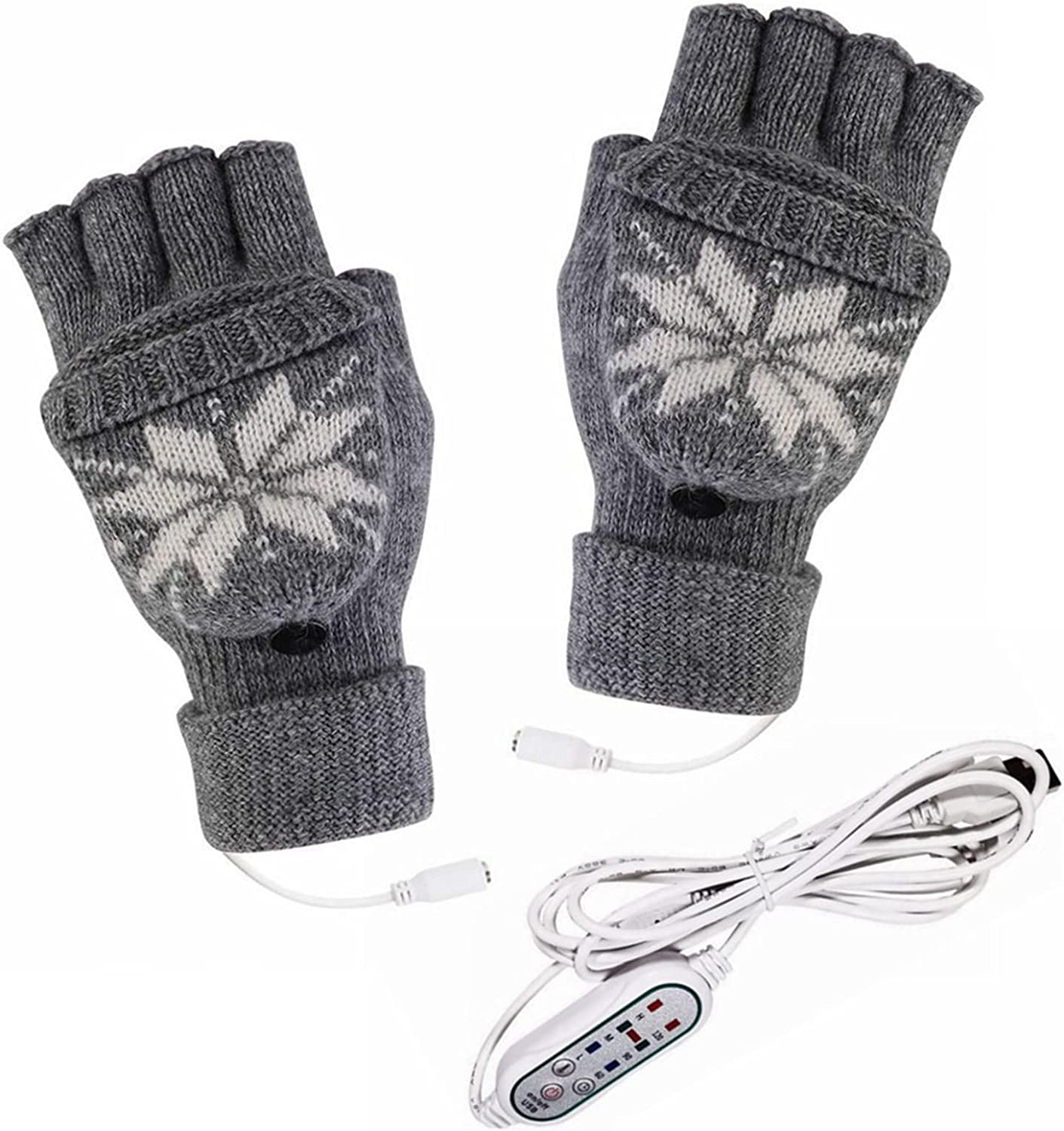 OhhGo USB Heated Mitt Winter Warm Knitted Gloves Mitten with Finger Cover for Men and Women