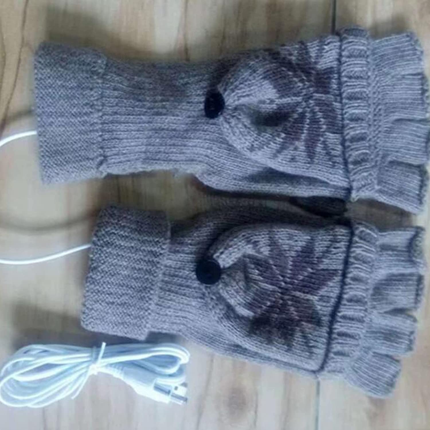 OhhGo USB Heated Mitt Winter Warm Knitted Gloves Mitten with Finger Cover for Men and Women