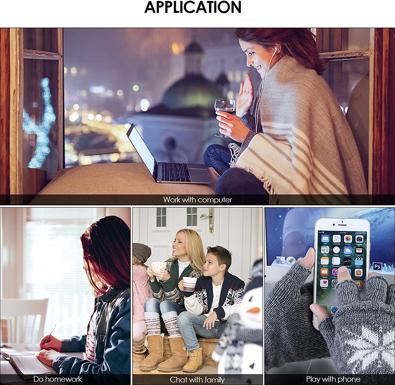 OhhGo USB Heated Mitt Winter Warm Knitted Gloves Mitten with Finger Cover for Men and Women