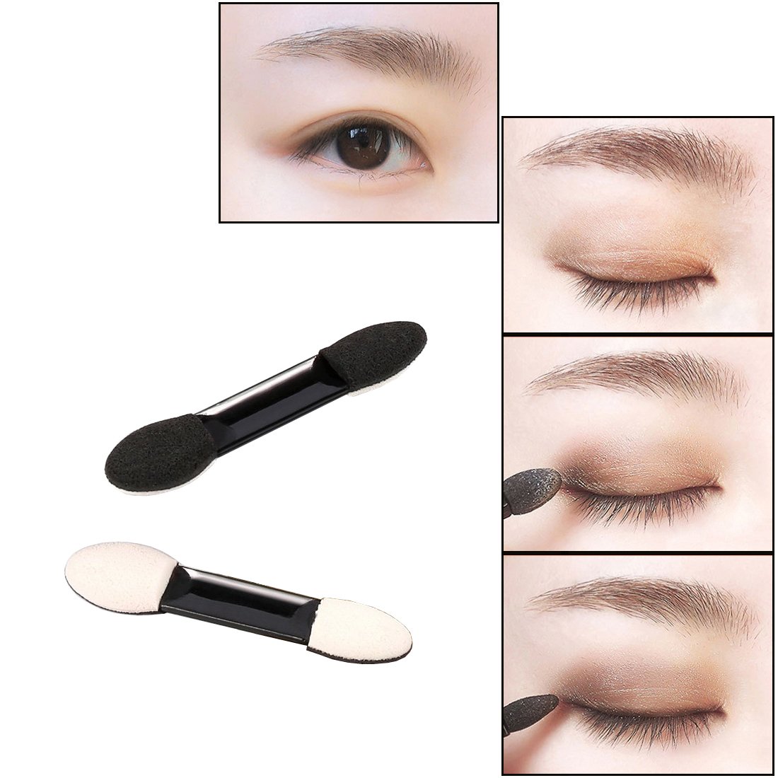 100 Pack Disposable Eyeshadow Brush, KINGMAS Double Ended Sponge Eye Shadow Applicator Makeup Brushe