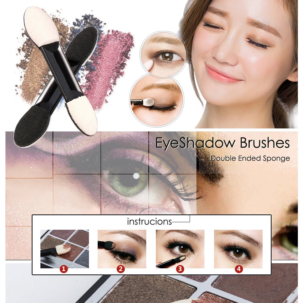 100 Pack Disposable Eyeshadow Brush, KINGMAS Double Ended Sponge Eye Shadow Applicator Makeup Brushe