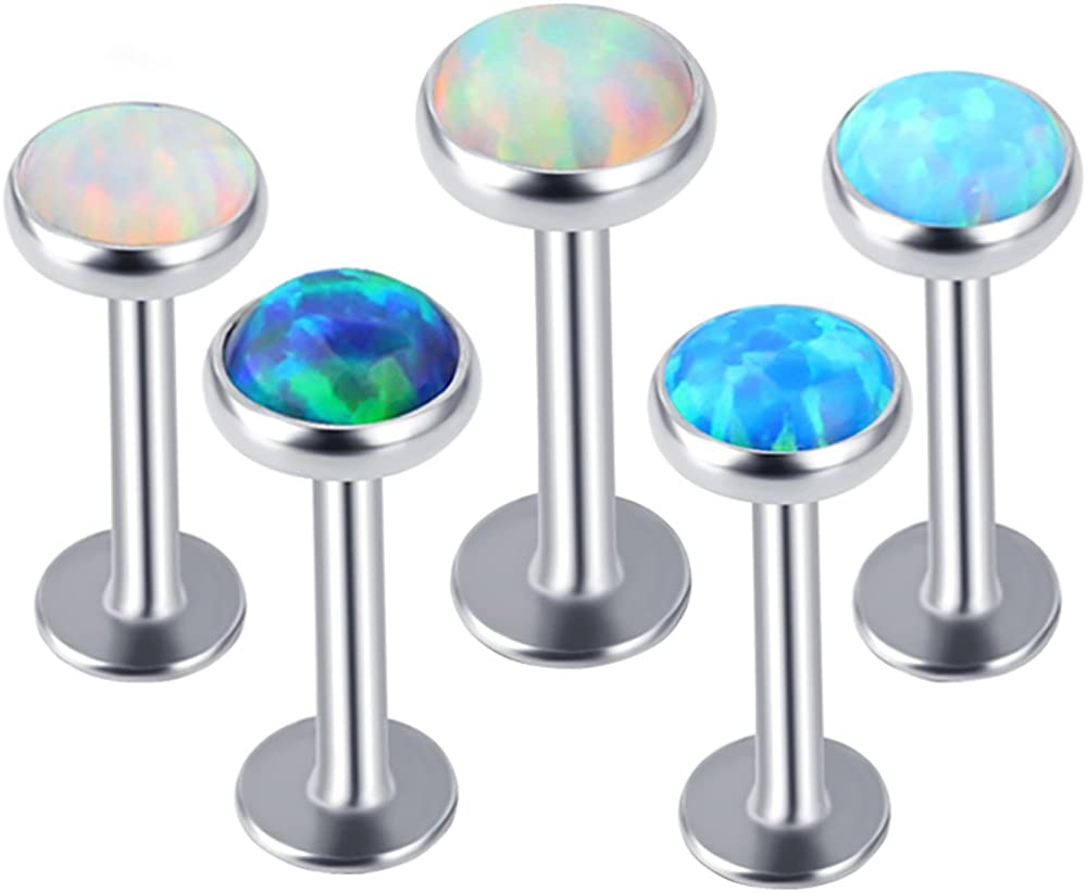 TIANCI FBYJS 16G Fire Opal Lip Ring Piercing Kit Stainless Steel Tragus Helix Earrings Cartilage Lab