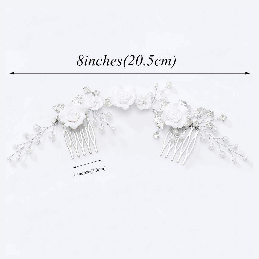 Yean Flower Wedding Hair Comb Pearl Bridal Hair Piece Crystal Hair Accessories for Women and Girls (
