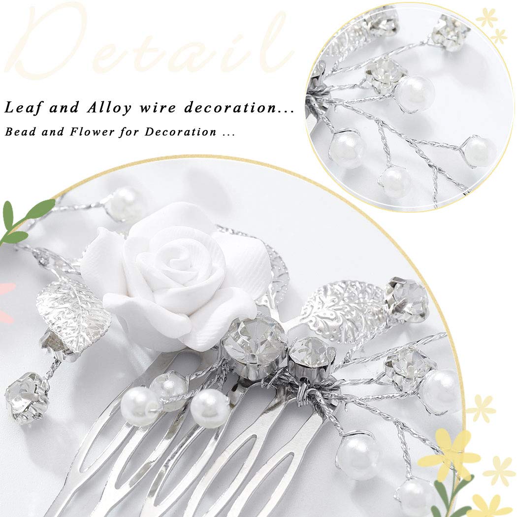 Yean Flower Wedding Hair Comb Pearl Bridal Hair Piece Crystal Hair Accessories for Women and Girls (