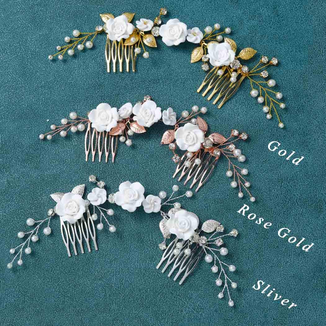 Yean Flower Wedding Hair Comb Pearl Bridal Hair Piece Crystal Hair Accessories for Women and Girls (