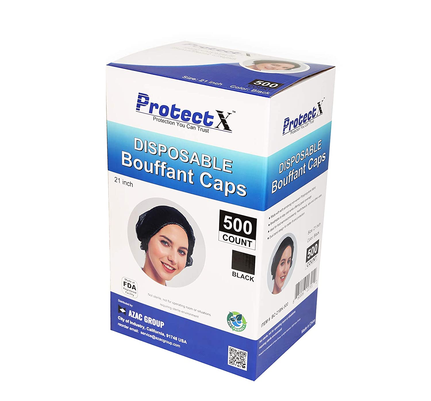 ProtectX Disposable Bouffant (Hair Net) Caps Hair Head Cover Nets 21” (Black 500 pack)