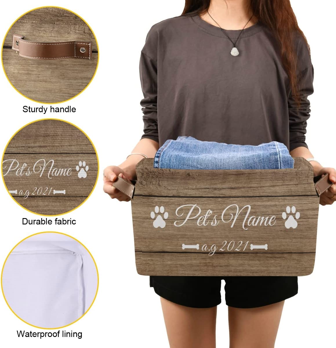 Wooden Planks Pattern Personalized Dog Toy Basket, Dog Toy Storage, Dog Toy Basket Personalized, Per