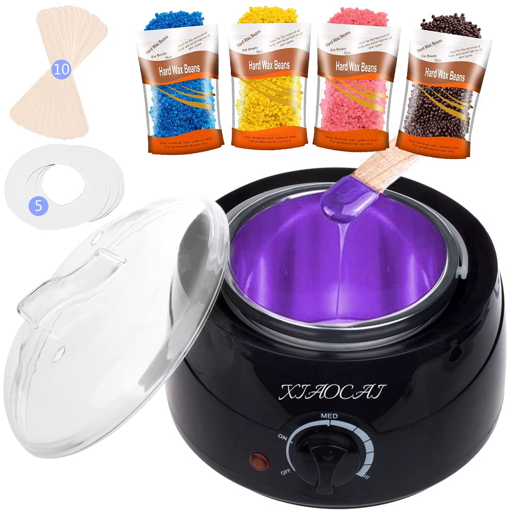 Waxing Kit for Women Wax Warmer with 4 Wax Beads, 10 Spatulas, 5 Protection Paper, Hair Removal Kit