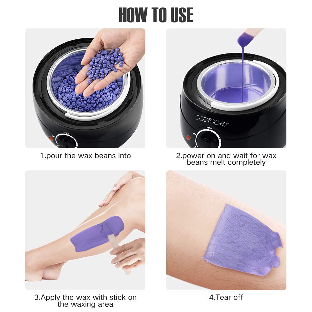 Waxing Kit for Women Wax Warmer with 4 Wax Beads, 10 Spatulas, 5 Protection Paper, Hair Removal Kit