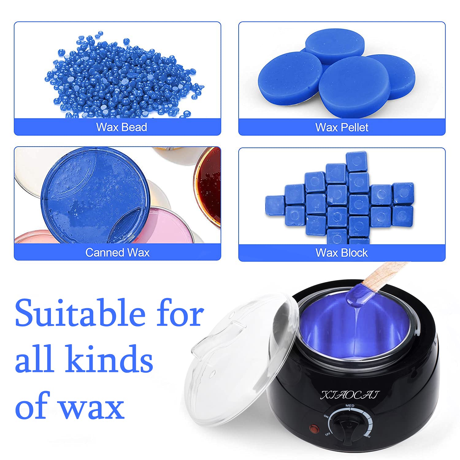 Waxing Kit for Women Wax Warmer with 4 Wax Beads, 10 Spatulas, 5 Protection Paper, Hair Removal Kit