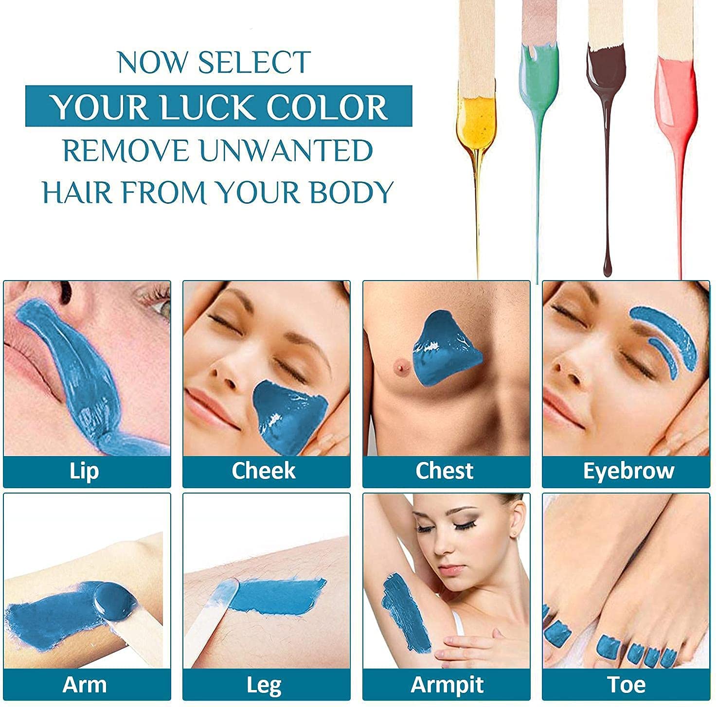 Waxing Kit for Women Wax Warmer with 4 Wax Beads, 10 Spatulas, 5 Protection Paper, Hair Removal Kit