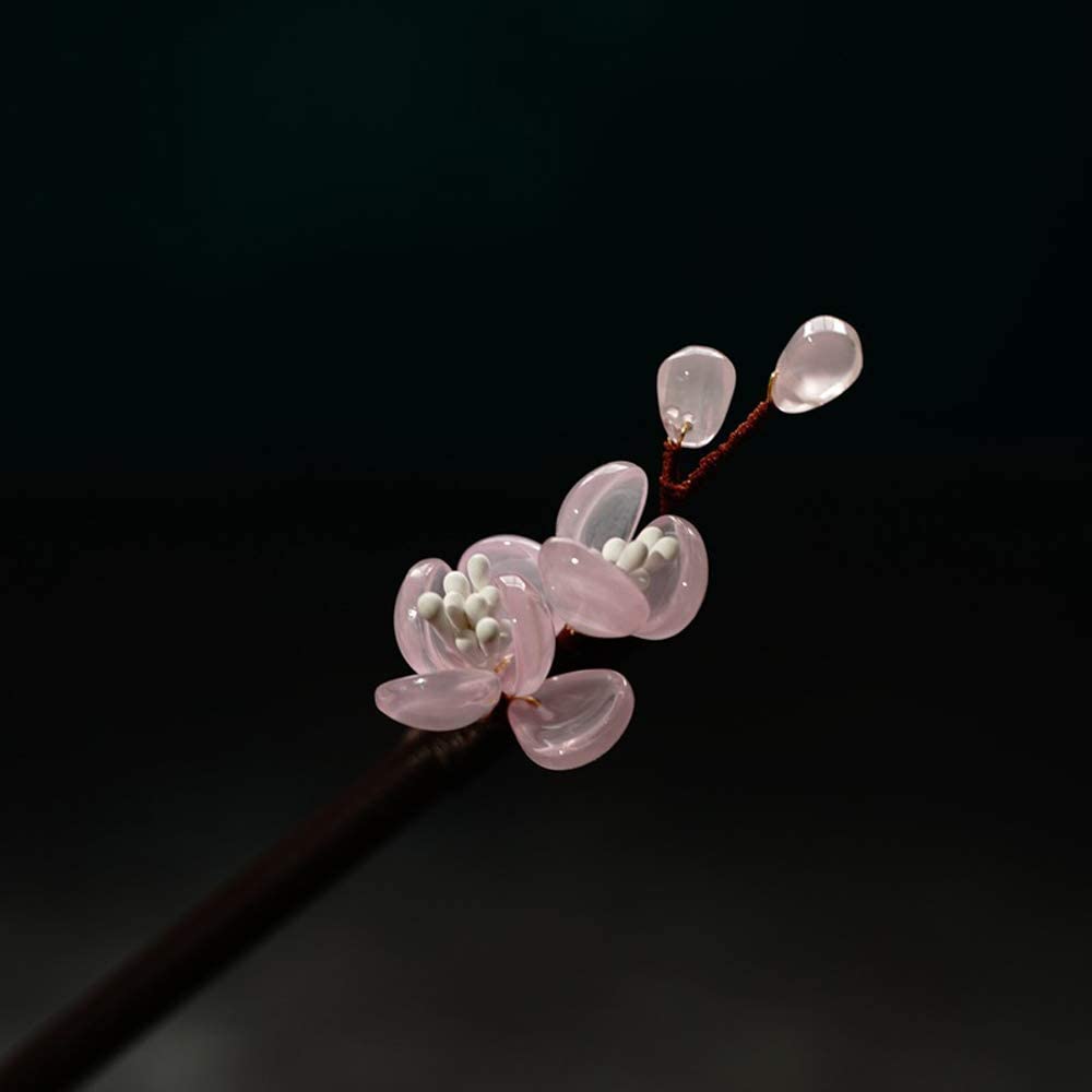 DAWEIF Chinese Hanfu Handmade Wooden Hair Fork Hair Sticks Glass Hairpin Tassel Headwear Hair Access