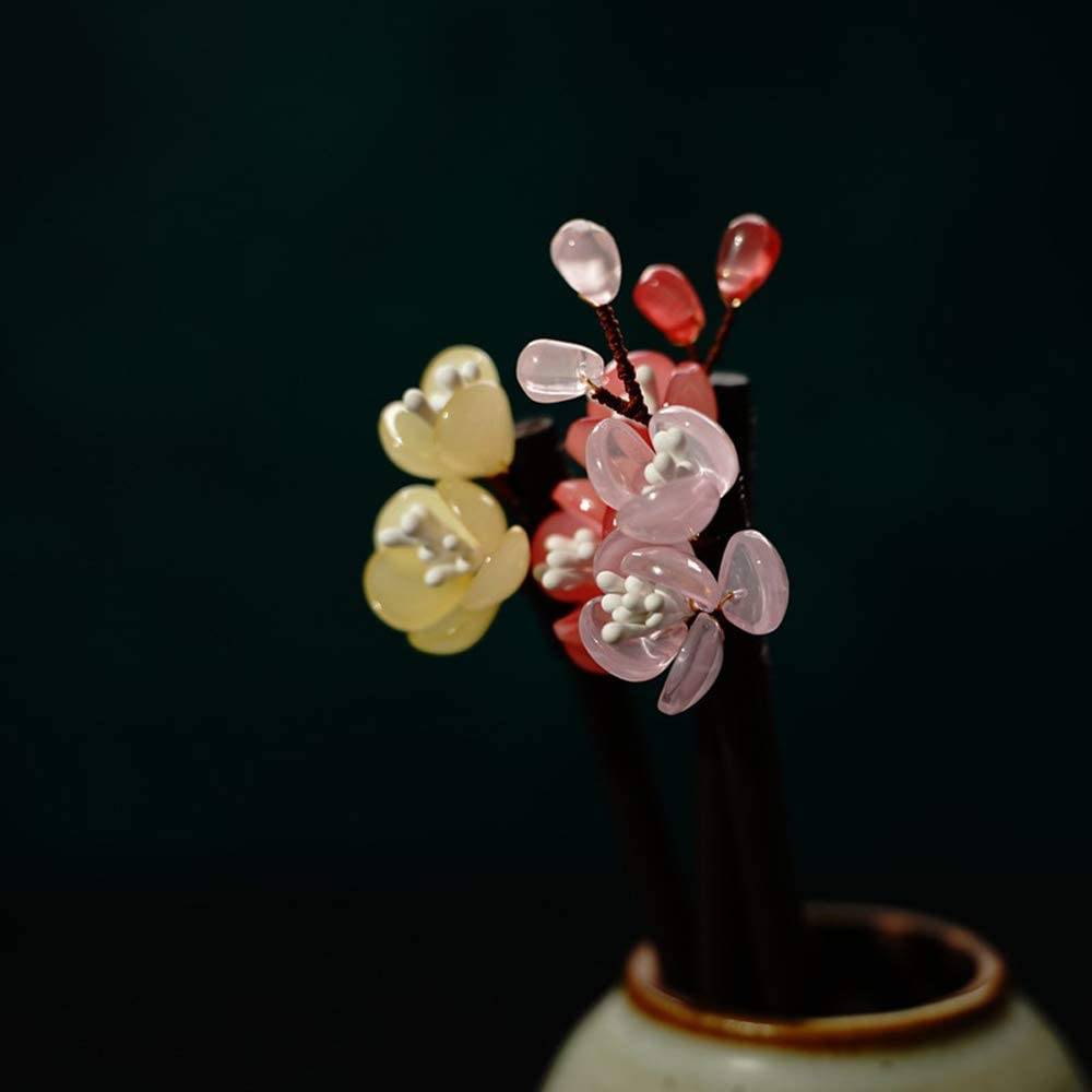 DAWEIF Chinese Hanfu Handmade Wooden Hair Fork Hair Sticks Glass Hairpin Tassel Headwear Hair Access