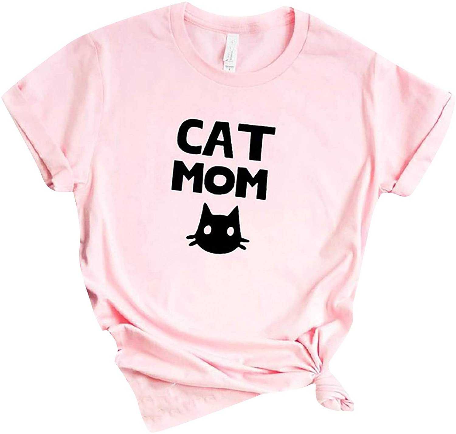 Dosoop Cat Mama Shirt for Women Funny Cute Cat Graphic Letter Print Short Sleeve T Shirt Tops Blouse