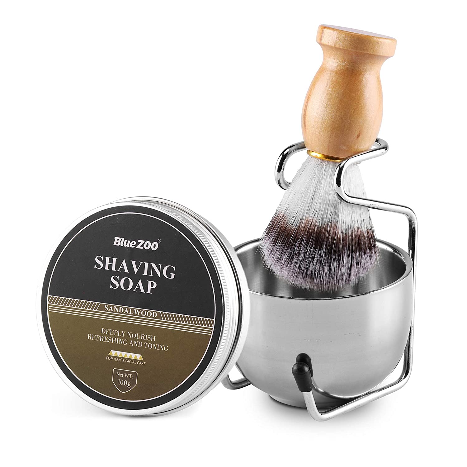 Wismee Shaving Brush Set with Soap Stainless Steel Shaving Brush Razor Holder Stand Shaving Soap Bow