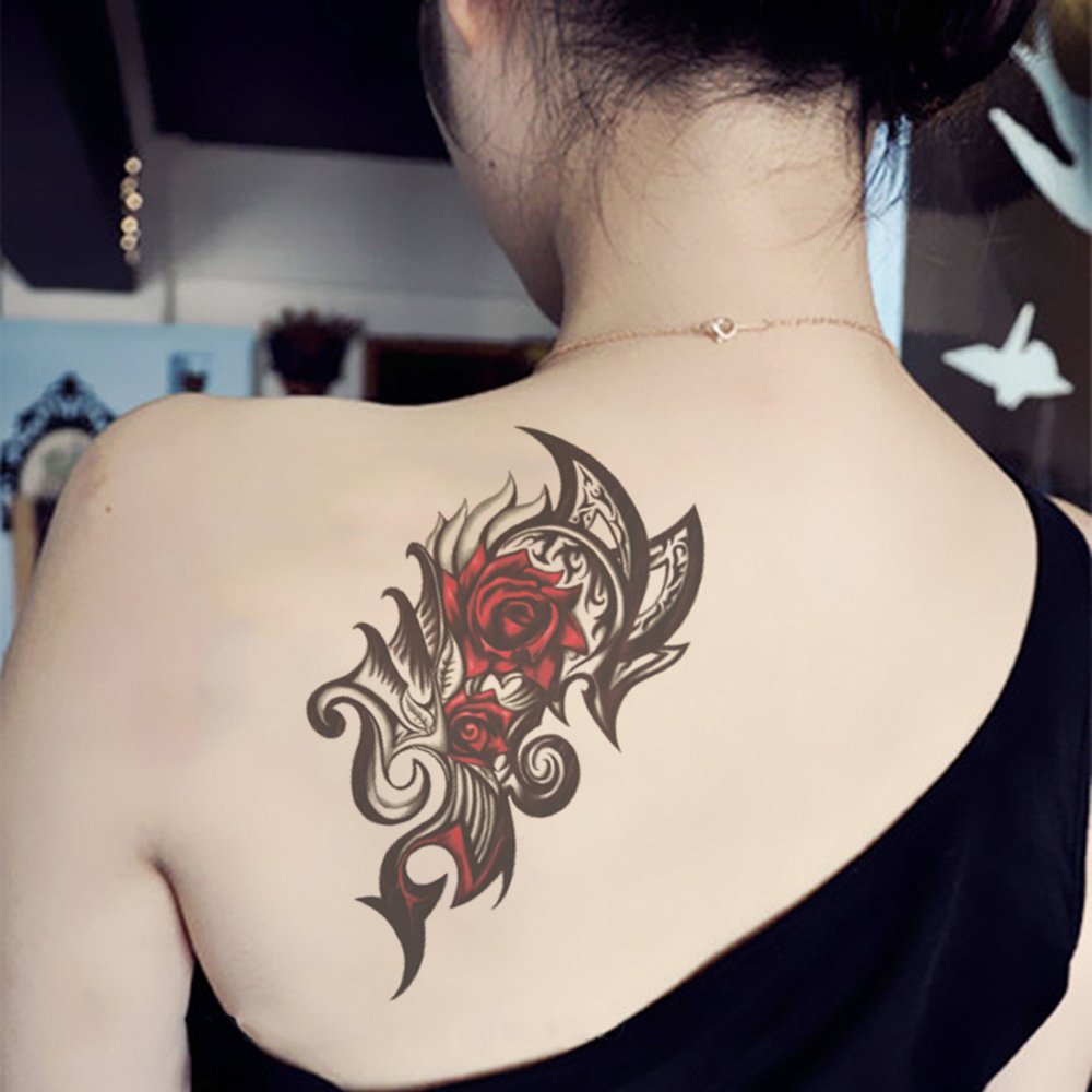 Yesallwas 4 Sheets Large Temporary Tattoo Sticker Fake Tattoos for Women Girls Models,Waterproof Lon