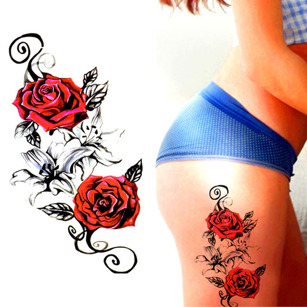 Yesallwas 4 Sheets Large Temporary Tattoo Sticker Fake Tattoos for Women Girls Models,Waterproof Lon