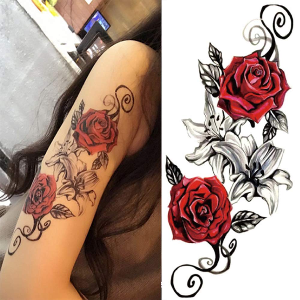 Yesallwas 4 Sheets Large Temporary Tattoo Sticker Fake Tattoos for Women Girls Models,Waterproof Lon