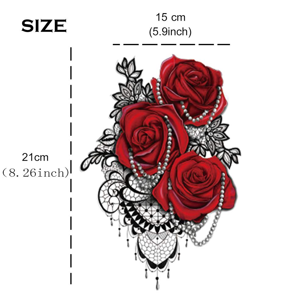 Yesallwas 4 Sheets Large Temporary Tattoo Sticker Fake Tattoos for Women Girls Models,Waterproof Lon