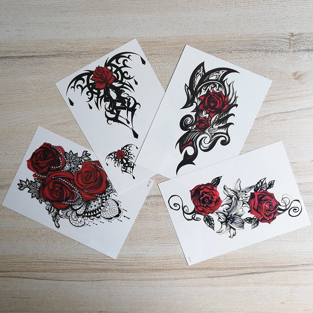 Yesallwas 4 Sheets Large Temporary Tattoo Sticker Fake Tattoos for Women Girls Models,Waterproof Lon