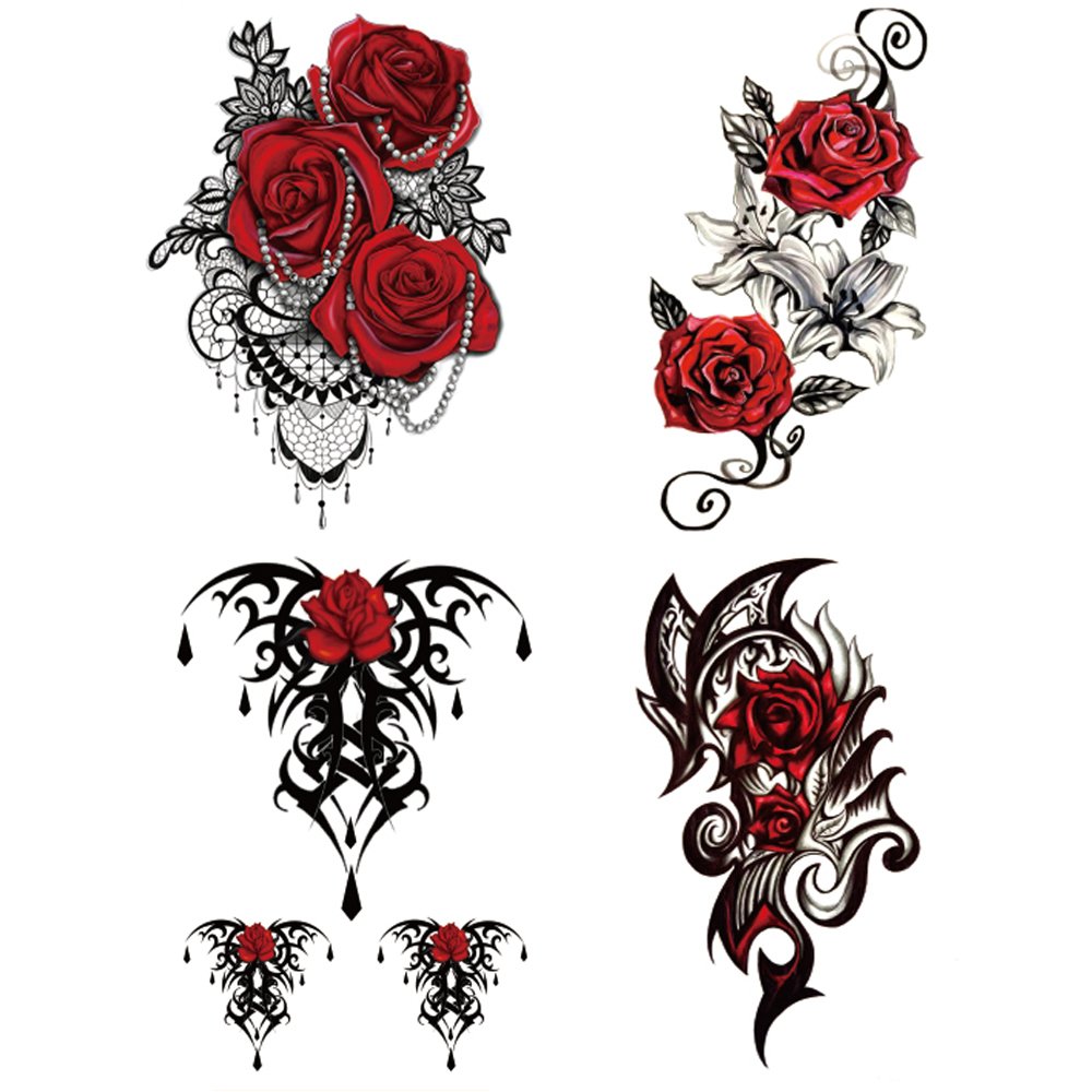 Yesallwas 4 Sheets Large Temporary Tattoo Sticker Fake Tattoos for Women Girls Models,Waterproof Lon