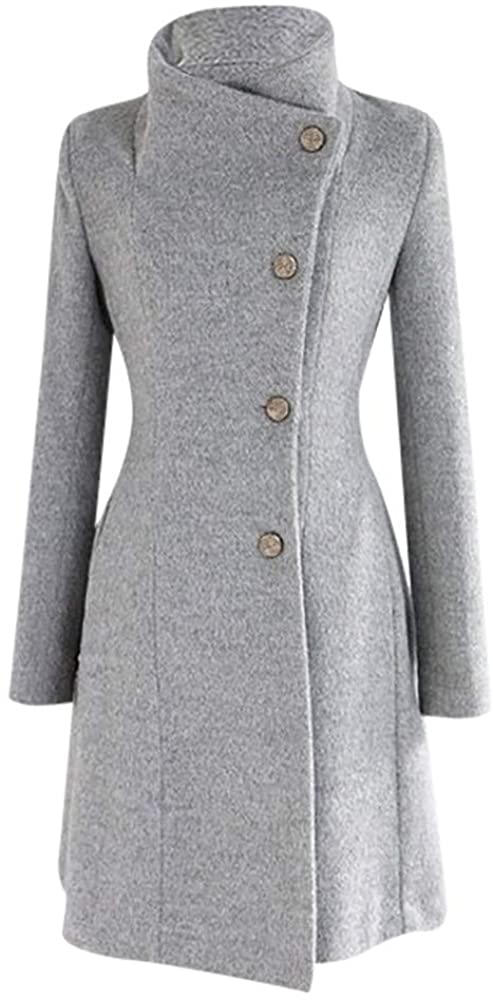 WUAI-Women Winter Lapel Wool Trench Coat Jackets Thick Warm Long Pea Coat Outerwear Overcoat