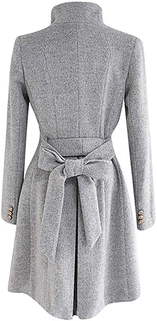 WUAI-Women Winter Lapel Wool Trench Coat Jackets Thick Warm Long Pea Coat Outerwear Overcoat