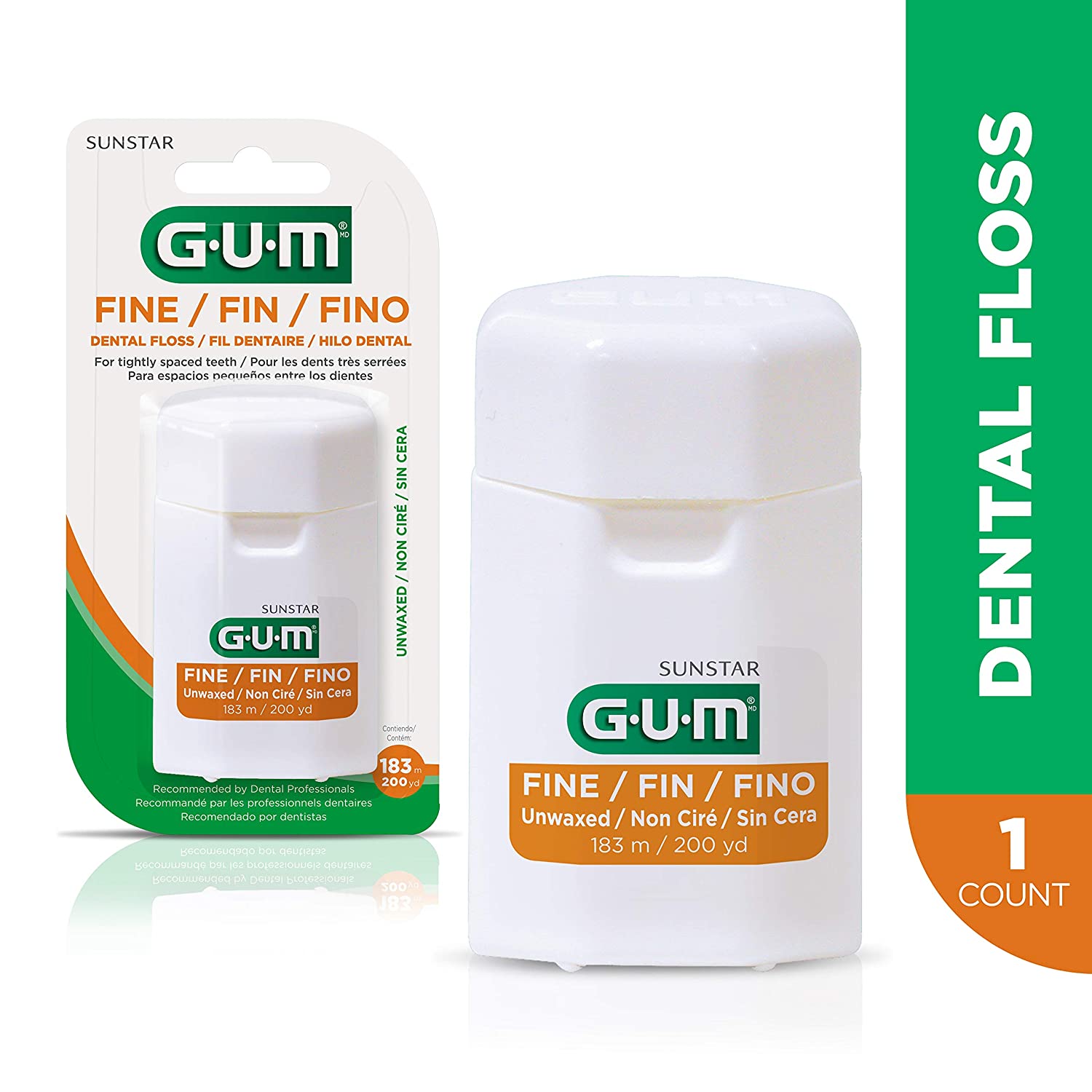 GUM Fine Unwaxed Dental Floss, Unflavored, 200 Yards