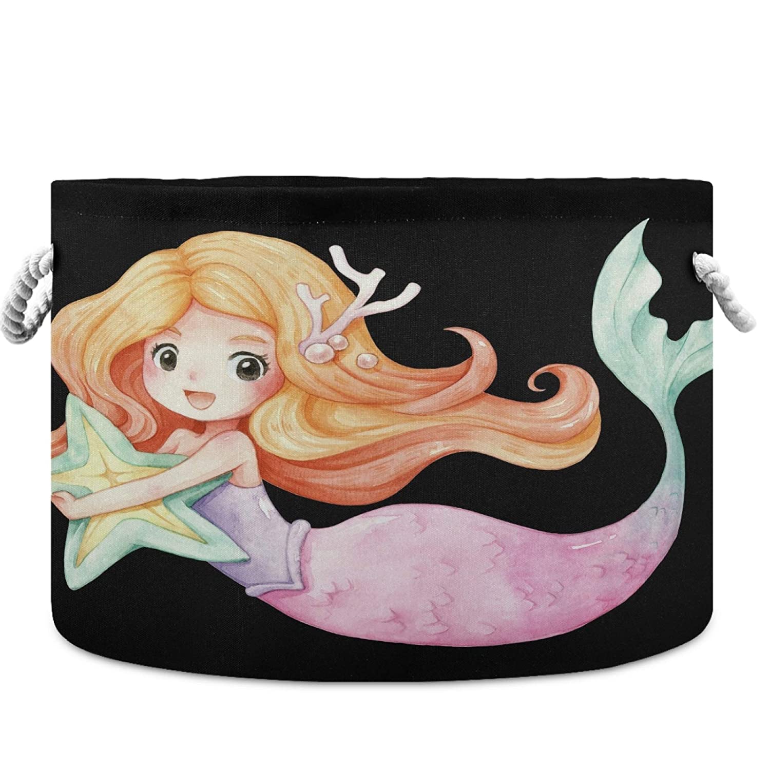 visesunny Storage Basket Mermaid Starfish Nursery Hamper Basket Clothes Toy Storage Organizer Bin Bo