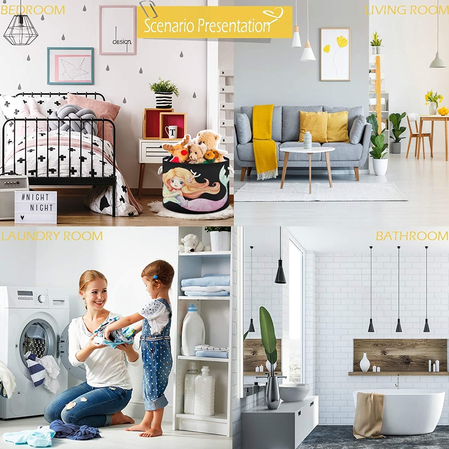 visesunny Storage Basket Mermaid Starfish Nursery Hamper Basket Clothes Toy Storage Organizer Bin Bo