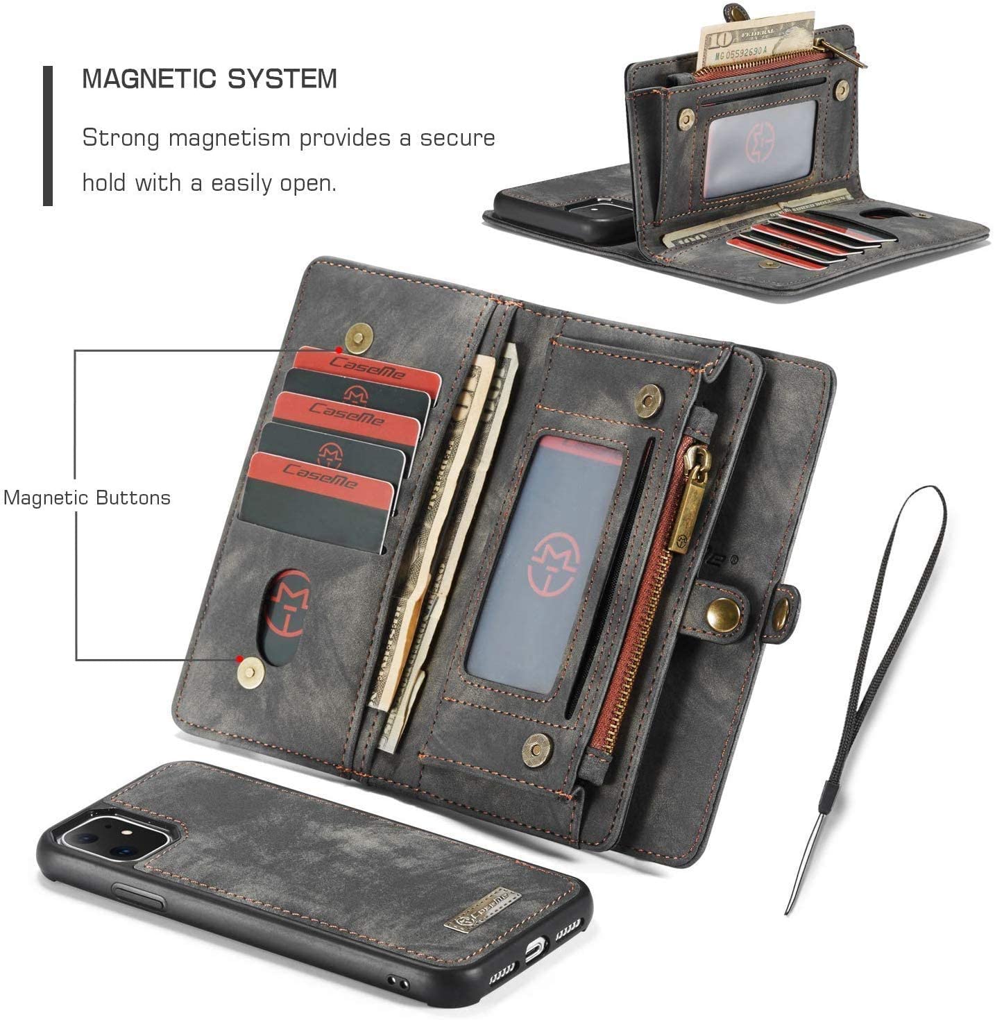 Jennyfly Galaxy S20 Plus Wallet Case for Girls, Retro Removable Zipper Wallet Phone Case with Multi