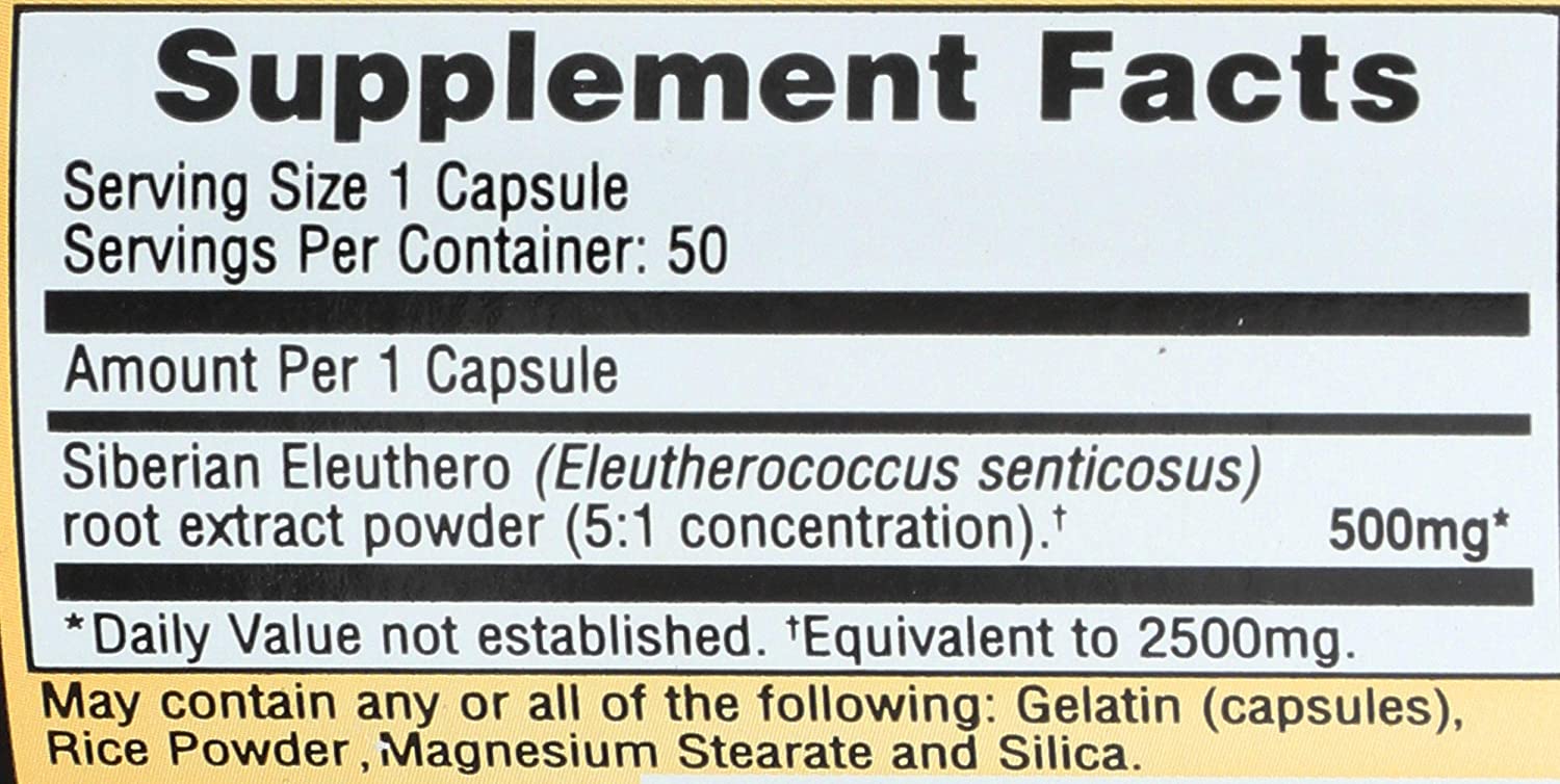 Imperial Elixir Ginseng Siberian Eleuthero Capsules, 2500 Mg, 50 Count