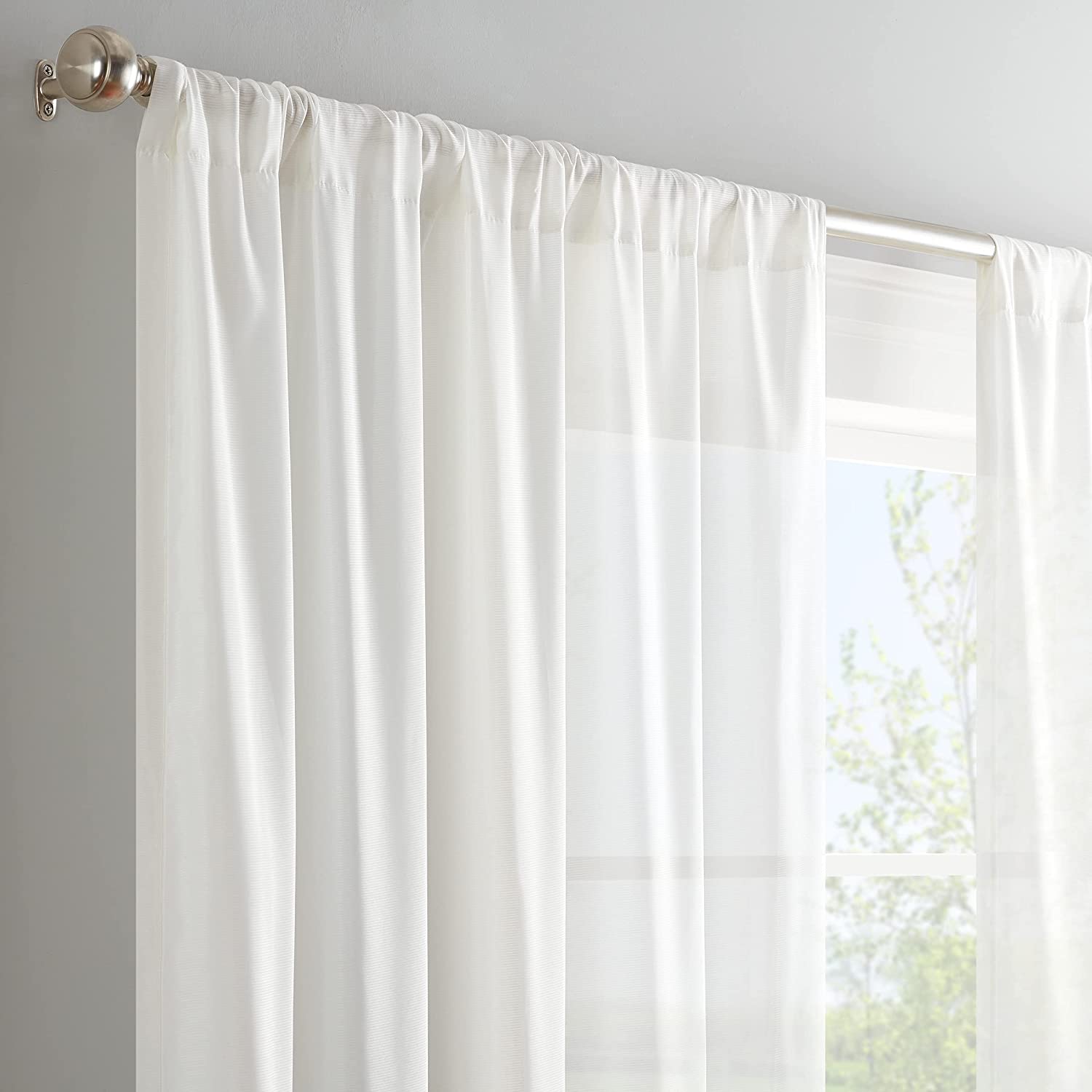 Eclipse Chelsea Modern Sheer Voile Light Filtering Rod Pocket Window Curtains for Bedroom or Living 