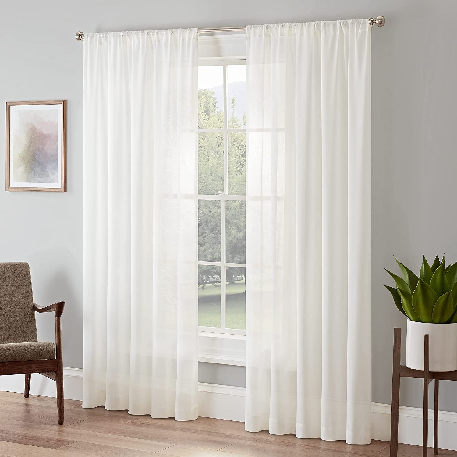 Eclipse Chelsea Modern Sheer Voile Light Filtering Rod Pocket Window Curtains for Bedroom or Living 