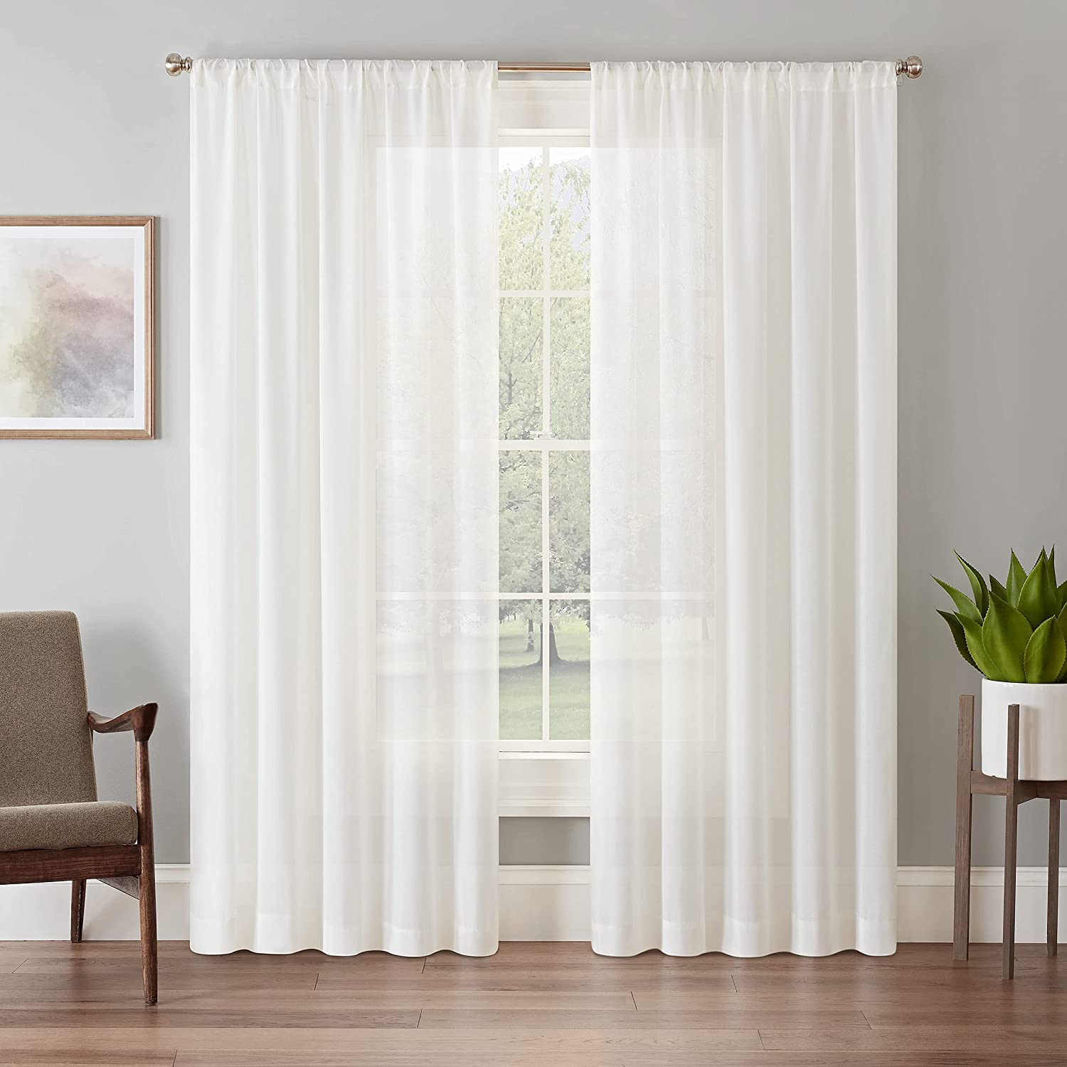Eclipse Chelsea Modern Sheer Voile Light Filtering Rod Pocket Window Curtains for Bedroom or Living 