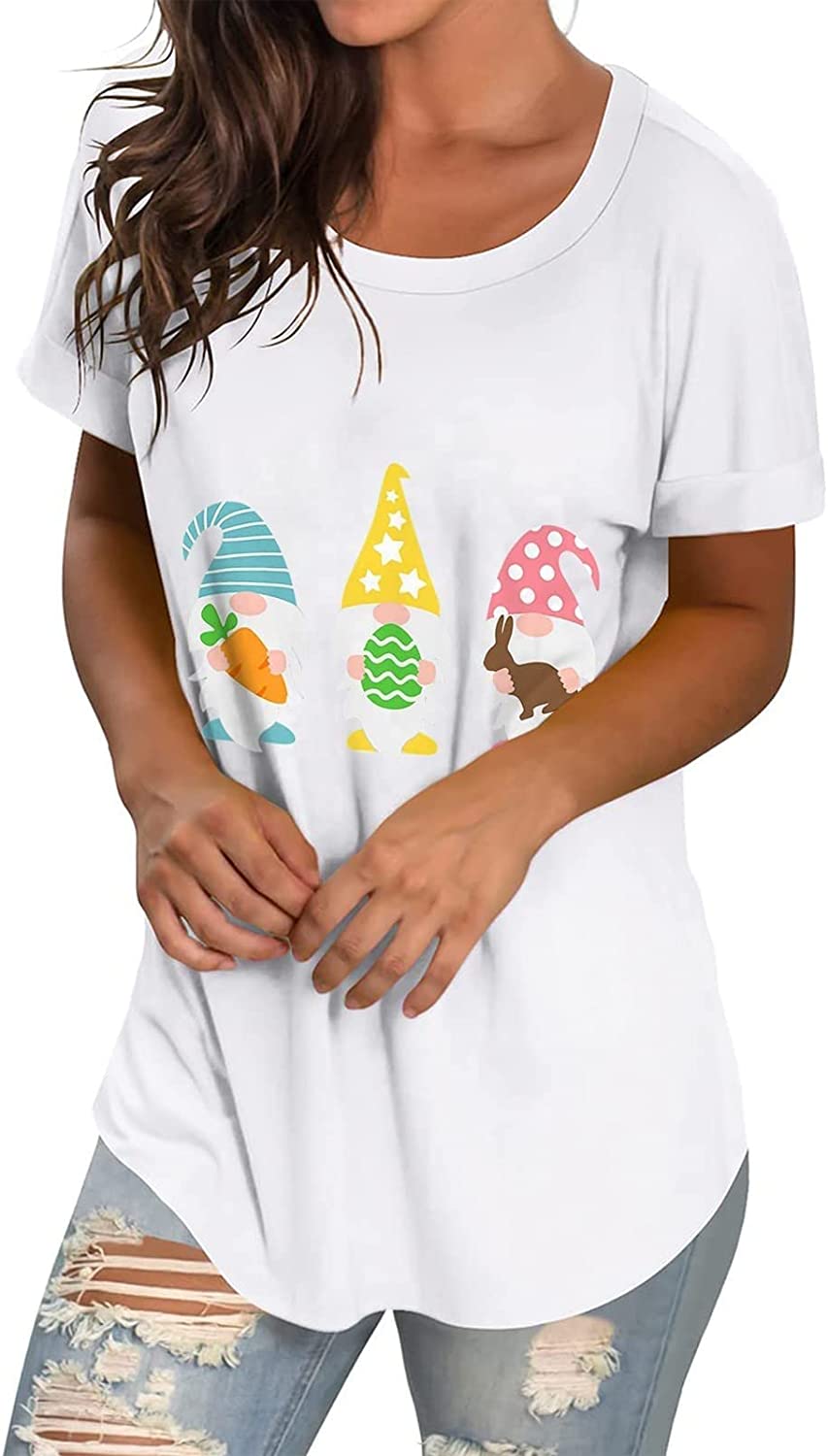 Blusa de Manga Corta suelta para Mujer con Estampado de Pascua Elegante para Mujer