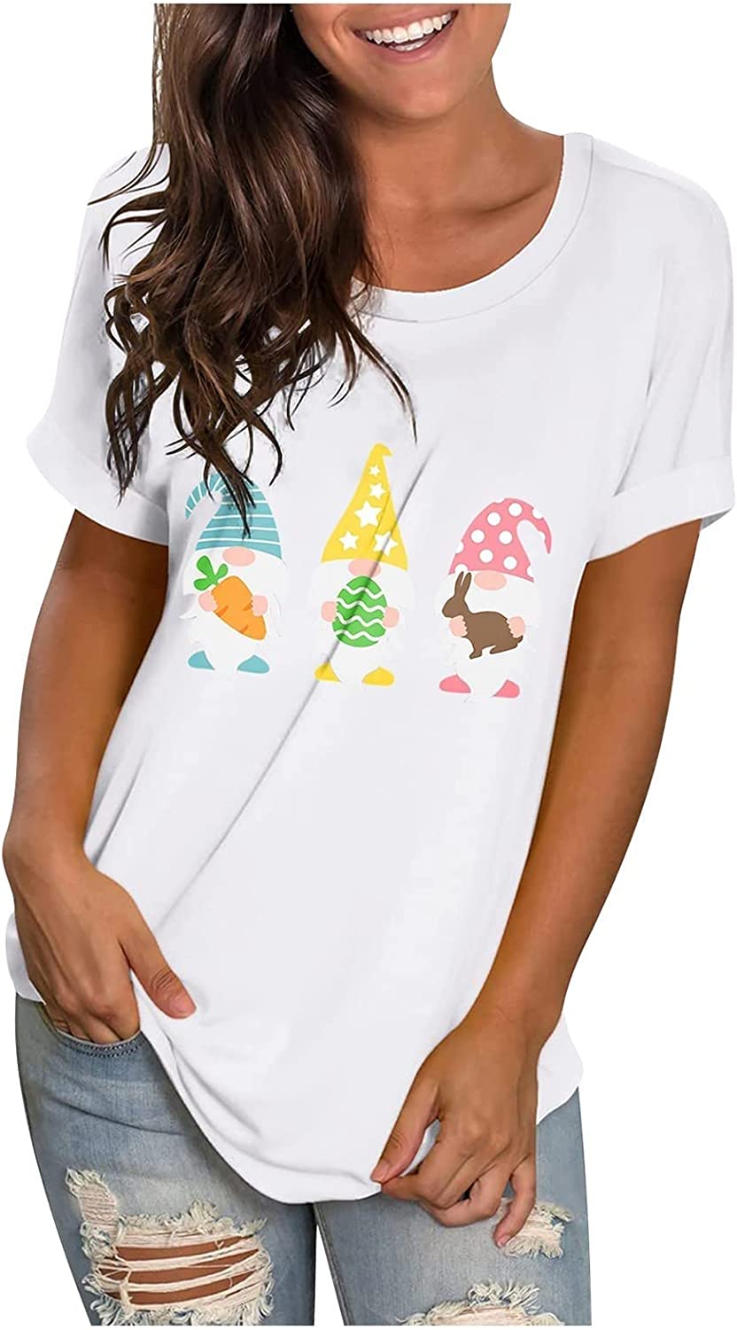 Blusa de Manga Corta suelta para Mujer con Estampado de Pascua Elegante para Mujer