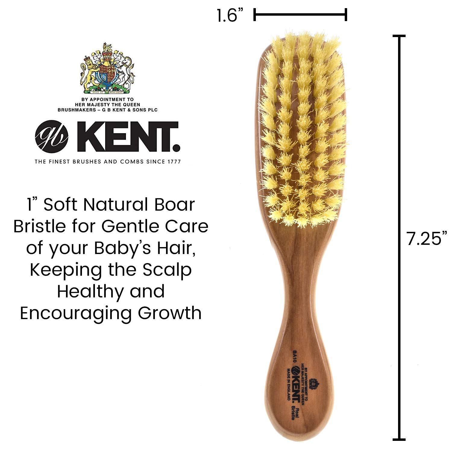 Kent BA10 Newborn Baby Hair Brush with Soft 100 Pure White Natural